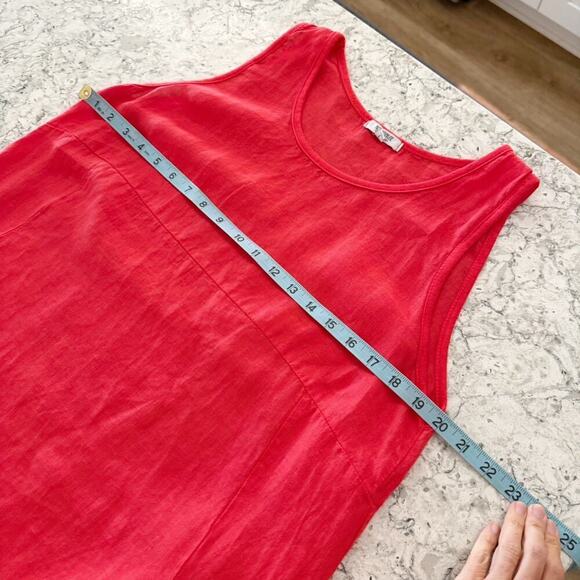 Rosemarie Sz L Linen Dress Coral Red Shift Sleeveless Lagenlook Boho Natural - Picture 11 of 16